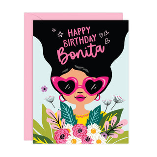 Happy Birthday Bonita - Holt x Palm -  Celebrate the special person in your life with Happy Birthday Bonita! This playful card is the perfect way to wish them a happy birthday. The vibrant design and quirky language will bring a smile to their face. (No need for a boring, traditional card!) €¢ Single A2 Folded Card [Size: 4 1/4 x 5 1/2"] €¢ A2 Pink Envelope [Size: 4 3/8 x 5 3/4 in.] €¢ Blank Inside