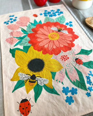 Bee Garden Floral Tea Towel