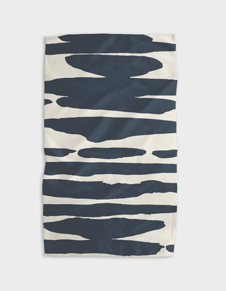 Reflected Midnight Kitchen Tea Towel - Holt x Palm -  Serve up your culinary creations with this Reflected Midnight Kitchen Tea Towel! Its blue and white design adds a celestial feel to your kitchen aesthetic while its lines create an extra touch of style. Perfect for when you want to show off your star-studded cooking! 18" x 30" Kitchen Tea Towel made from recycled polyester Weight: 320 gsm Single-sided print Hang loop Waffle weave construction Quick-drying Superior Cleaning Next-level absorbency
