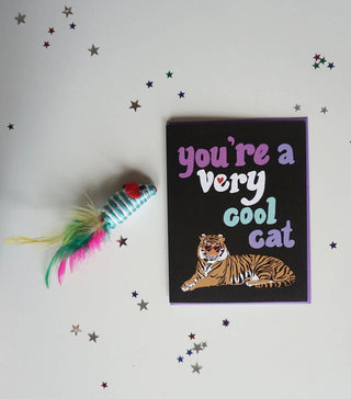 Very Cool Cat - Holt x Palm -  All of our cards are blank inside! That's so you can pour your little heart out as you wish and not have to deal with some lame saying on the inside....we totally hate that. And it also lets' you use the card for any occasion. Printed on 110lb. paper. Designed with love, creativity, and a sense of humor. You won't find this card at Target!