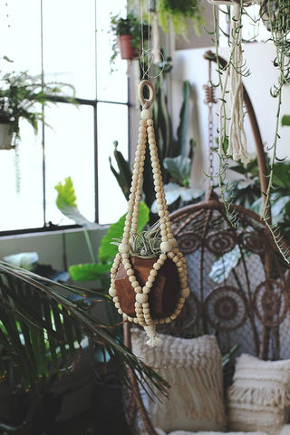 Beaded Plant Hanger - Holt x Palm -  Hang plants with chic and playful style with this Beaded Plant Hanger! The beaded accents give it a unique and eye-catching look, making it ideal for adding something special to your home decor. So, go on €“ hang your plants with a little bit of flair! Regular Size: 19" Color: Natural Accommodates a 4" - 6" sized planter Mini Size: 15" Color: Natural Accommodates a 2"-3" sized planter