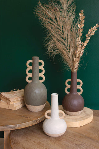 Ceramic Bottles with Ring Handles - Holt x Palm -  Bring a rustic, eclectic touch to your decor with these Ceramic Bottles with Ring Handles. Quirky and guaranteed to cause double-takes, these charming pieces will have your guests thinking you raided a more magical flea market! Looking for a real conversation starter? Look no further - they're here waiting to wow. (comes in 3 different Colors/Style Variations White: Single Ring Purple: Double Ring Gray: Triple Ring