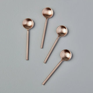 Rose Thin Mini Spoons, Set of 4 - Holt x Palm -  Breathe new life into your home while indulging in a sense of luxury. Our rosé collection is versatile and eclectic, making it a perfect pairing for everything from fine dining to chic summer picnics. Pair with our 24k Gold Rim collection for an elevated, eclectic look. Measurements: 3.5". Handcrafted in India. Ethically crafted in small batches. Hand wash with mild soap. Avoid citrus-based detergents or abrasives to preserve unique finish.