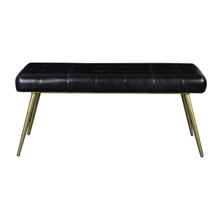 Turin Ottoman Rectangle - Holt x Palm -  40€� x 14.5€� x 18€� The Turin Ottoman Rectangle features four antique brass finished iron legs and a black, tufted leather seat. The open base design provides an airiness that makes this bench great for bedrooms or in common areas.