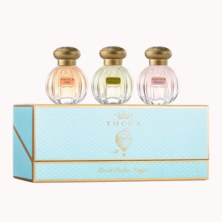 EDP Viaggio 3x15 ml - Holt x Palm -  Our Eau de Parfum Viaggio set features Stella, Florence, and Cleopatra Eau de Parfums in three old-world inspired, beautifully collectible bottles that are travel friendly. Key NotesStella: Italian Blood Orange, Freesia, Spicy LilyFlorence: Bergamot, Pear, GardeniaCleopatra: Grapefruit, Jasmine, Vanilla Musk