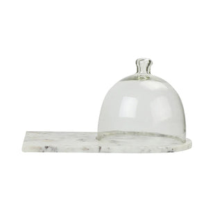 White Marble Cheese Board w Dome - Holt x Palm -  15'' x 8'' x 9'' Essential in every cook€™s kitchen, our collection of stone and mineral cutting boards are as solid and durable as they are elegant. Each piece is a modern interpretation of one of nature€™s ageless designs. With swirls of earthy colors, the details of each board make it distinct. Color & texture vary.
