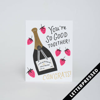 Strawberries And Champagne Wedding Card - Holt x Palm -  Celebrate love with our fun and colorful Strawberries and Champagne wedding card! This blank inside card is perfect for adding your own personal message to the happy couple. Cheers to a lifetime of love and happiness! Letterpress printed by Bruce in Portland, Oregon Comes with a kraft envelope Dimensions: A2 (4.25 x 5.5 inches)