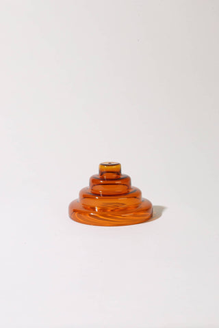 Glass Meso Incense Holder - Amber - Holt x Palm -  Inspired by Mesopotamian architecture, the incense holder perfectly suspends stick incense and is a perfect pedestal to watch your incense burn. Materials - Borosilicate Glass Dimensions ~3.5" D x 2.25" H